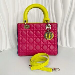DIOR Lady DIOR Canage Handbag Lambskin Blue Pink